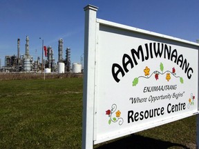 A sign for the Aamjiwnaang First Nation Resource Centre is shown in Sarnia, Ont., on April 21, 2007.