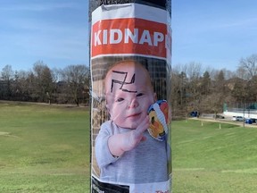 Toronto Police are investigating after swastikas were scrawled in Cedarvale Park on posters of hostages taken during the attacks on Israel.