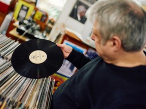 A customer browses for vinyls at indie record store Flashback Records in London on April 18, 2024.