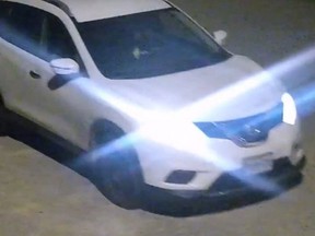 This white Nissan Rogue is sought in connection with a shooting on McCormack Rd. in Caledon on Sept. 13, 2023.