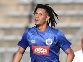 Supersport United's Luke Fleurs in action during the DStv Premiership match between Supersport United and Richards Bay at the Lucas Moripe Stadium, Atteridgeville, South Africa, on Jan. 22, 2023. Fleurs has been killed in a hijacking in Johannesburg, his Kaizer Chiefs club said on Thursday, April 4, 2024.
