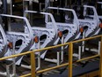A general view of production along the Honda CRV production line is shown during a tour of the Honda manufacturing plant in Alliston, Ont., Wednesday, April 5, 2023.