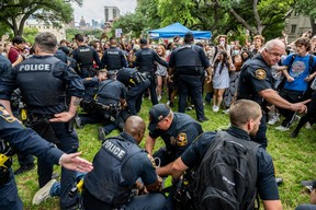 Students are arrested during a pro-Palestine demonstration at the The University of Texas at Austin on April 24, 2024 in Austin, Texas. Students walked out of class and gathered in protest during a pro-Palestine demonstration. Protests continue to sweep college campuses around the country.