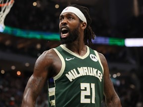Patrick Beverley of the Milwaukee Bucks reacts during Game 5 against the Indiana Pacers.