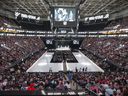 A general view is seen as the yet to be named NHL Utah hockey team players are introduced to the fans at the sold out Delta Center.