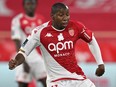 Monaco's Mohamed Camara passes the ball during the a match between AS Monaco and FC Nantes.