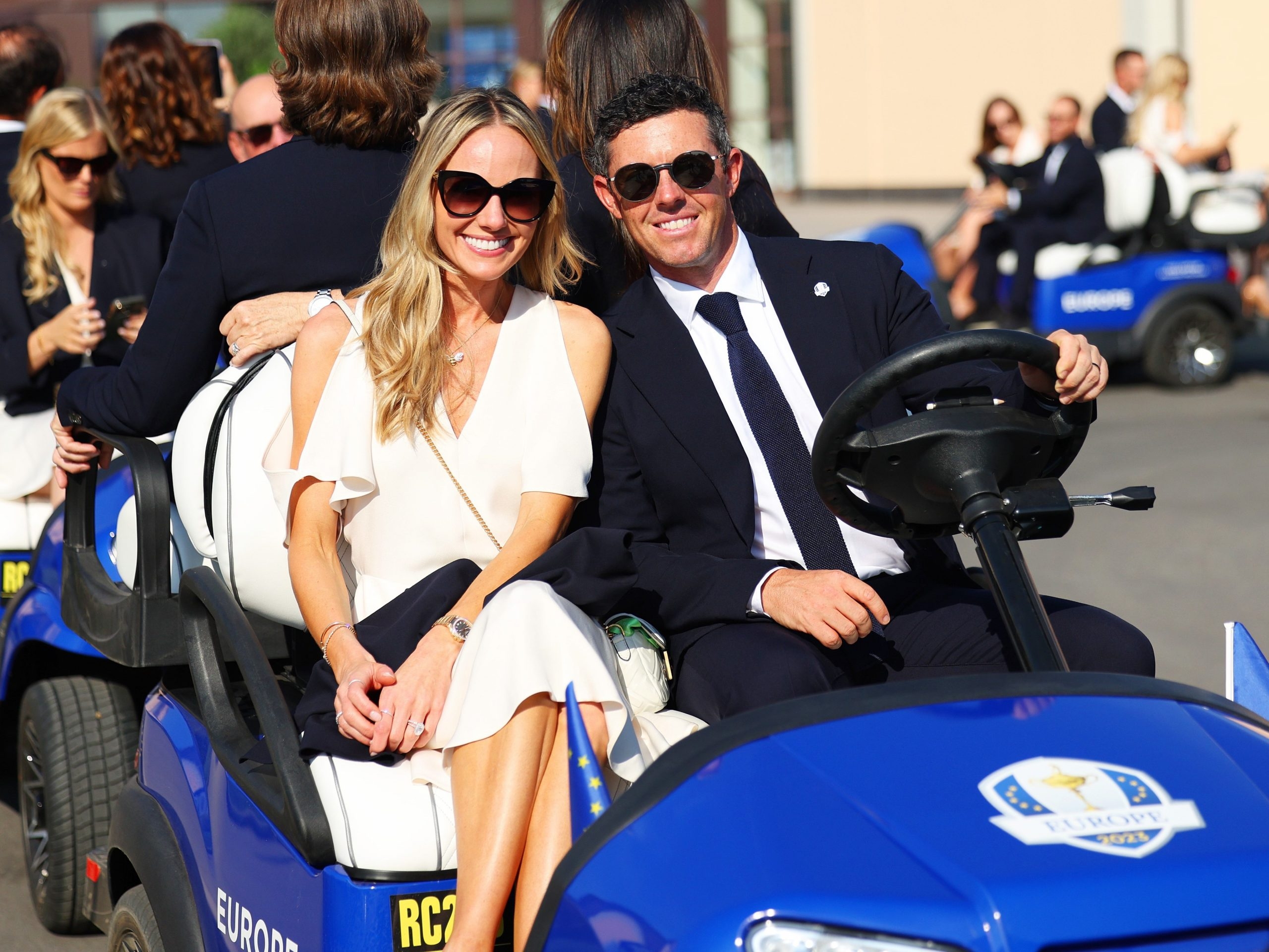 Rory McIlroy and Erica Stoll arrive at the opening ceremony for the 2023 Ryder Cup last year.