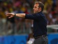 Ex-German assistant coach Hansi Flick reacts during a FIFA World Cup match.