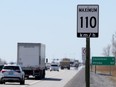 Signs with the raised speed limit of 110 kilometres along highway 417 East near Cassleman.