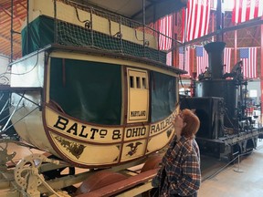 The first incarnation of a rail passenger carriage, not really far from a stagecoach, from the early to mid-1800s is seen here at the Baltimore & Ohio Railroad Museum in downtown Baltimore.