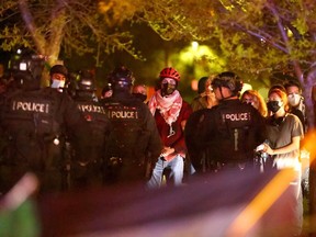 Protests at the University of Calgary end with a number of arrests in Calgary on Thursday, May 9, 2024.