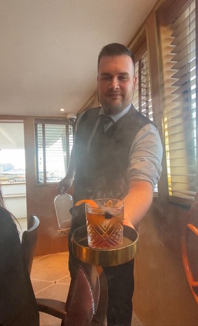The Infinity cocktail at Fingal. Made with Royal Lochnagar and Johnnie Walker Blue Label whisky and Irn Bru, served smoked.