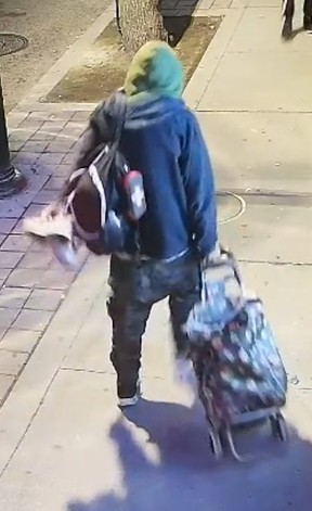 An image released by Toronto Police of a suspect in an arson on May 15, 2024 in the Yonge-Elm area.