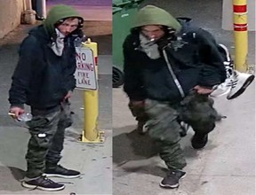 Images released by Toronto Police of a suspect in an arson on May 15, 2024 in the Yonge-Elm area.