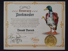 Honorary Duckmaster certificate
