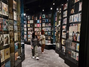 A display of Stax record album sleeves