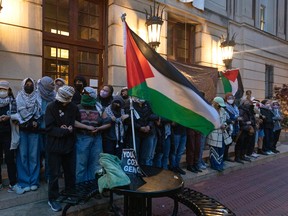 Palestinian flag held by protestors