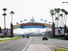 A view of the Walt Disney World theme park entrance on July 11, 2020 in Lake Buena Vista, Florida.