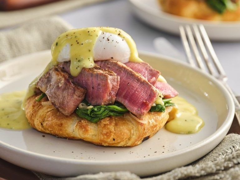 Grilled Veal Tenderloin Eggs Benedict.