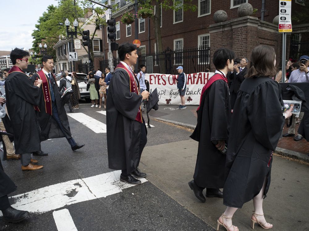 Graduates walk out of Harvard commencement chanting ’Free Palestine