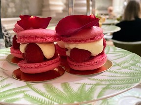 Raspberry delights atop the High Tea tray at The Balmoral's Palm Court.