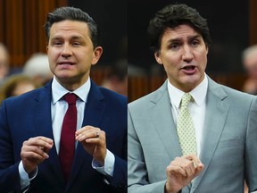 Combo side by side image of Pierre Poilievre and Justin Trudeau