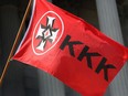 A Ku Klux Klan flag flies