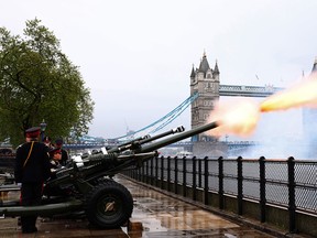 Members of the Honourable Artillery Company fire a 62 Gun Royal Salute