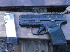 Three men were arrested and this loaded handgun was seized after York Regional Police allegedly thwarted a gunpoint carjacking in Markham on Friday, May 3, 2024.