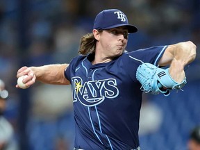 Ryan Pepiot of the Tampa Bay Rays throws against the Detroit Tigers during the first inning of a baseball game at Tropicana Field on April 23, 2024 in St. Petersburg, Fla.