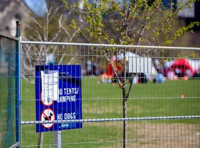Pro-Palestinian encampment in an area that was fenced off at the University of Toronto campus in downtown Toronto on Thursday May 2, 2024.