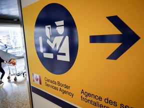 A Canada Border Services Agency (CBSA) sign is seen in Calgary, Alta., Thursday, Aug. 1, 2019.