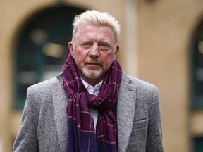 FILE - Former tennis player Boris Becker arrives at Southwark Crown Court, in London, Friday, April 8, 2022. German tennis legend Boris Becker was discharged from bankruptcy court in London after a judge found on Wednesday, May 1, 2024, he had done "all that he reasonably could do" to repay creditors nearly 50 million pounds.