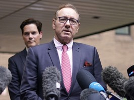 Actor Kevin Spacey addresses the media