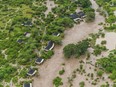 Aerial view of flooded Maasai Mara National Reserve, that left dozens of tourists stranded in Narok County, Kenya, Wednesday, May 1, 2024. Kenya, along with other parts of East Africa, has been overwhelmed by flooding.