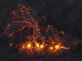 Eruptive fissures spew lava from a volcano in Grindavik, Iceland, Wednesday, May 29, 2024.