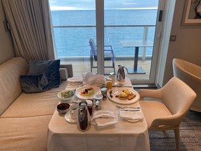 Enjoying the suite life with an in-room breakfast with a view on Silver Nova.