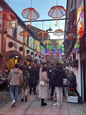 The Cathedral Quarter in Belfast is jumping with activity on a Friday night
