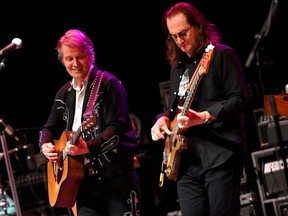 Jim Cuddy, left, and Geddy Lee perform during the Gordon Lightfoot tribute at Massey Hall on May 23, 2024. PHOTO CREDIT: Jag Gundu Photography