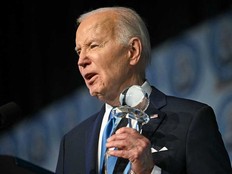 U.S. President Joe Biden receives the NAACP award during the NAACP Detroit Branch annual "Fight for Freedom Fund Dinner" in Detroit, Michigan on May 19, 2024.