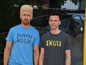 (L-R) Ryan Gosling and Mikey Day dressed as Beavis and Butthead attend the Los Angeles premiere of Universal Pictures "The Fall Guy" at Dolby Theatre on April 30, 2024 in Hollywood.