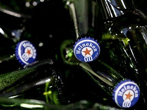Bottles of Heineken zero alcohol beer at the brewer's factory in Zoeterwoude, Netherlands, on May 1.