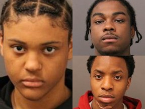 Jahziah Griffiths, 19 (left), Anthony Morris, 19 (top right), and Yohann Tshiunza, 18 (bottom right), were arrested after York Regional Police allegedly thwarted a gunpoint carjacking in Markham on Friday, May 3, 2024.