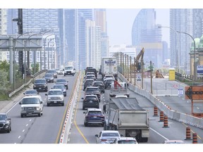 Drivers navigate the Gardiner Expressway Strategic Rehabilitation project on Sunday May 21, 2024. Jack Boland/Toronto Sun/Postmedia Network