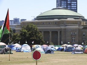 The pro-Palestinian encampment at the University of Toronto is pictured on Friday May 24, 2024.