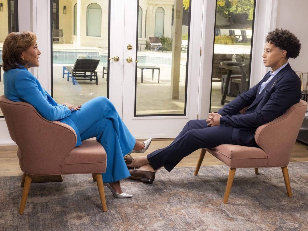 This image released by ABC News shows Robin Roberts, left, during an interview with Brittney Griner for a 
