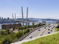 A view of the bridge connecting the Russky Island and Vladivostok