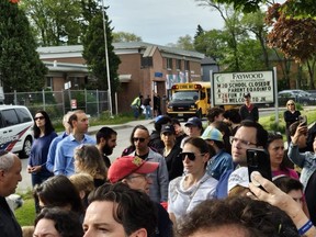 Hundreds of community members gathered to walk Eitan Cohen, 13, to his school – Faywood Arts-Based Curriculum School – in North York to ensure the Jewish boy didn't get bullied on Friday, May 17, 2024.