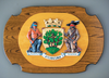 Etobicoke coat of arms with figures blindfolded