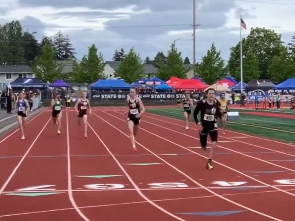 Transgender high school athlete Veronica Garcia wins a race.